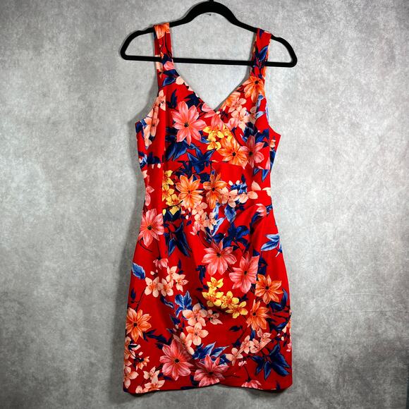 Guess Mini Dress Womens Size 14 Floral Faux Wrap Sleeveless Lined Artsy Retro - Picture 2 of 10